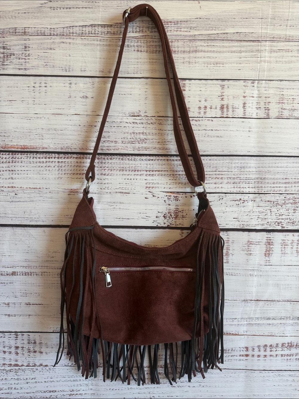 BOHEMIAN BOHO WESTERN FRNGE FAUX SUEDE ADJUSTABLE STRAP CROSSBODY BAG PURSE - Picture 1 of 8